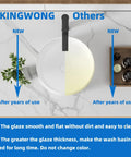 Top view of 14 Inch Round Vessel Sink For Bathroom White Ceramic Porcelain Vanity Basin Above Counter Modern Round Countertop Sink 14x14 Durable Scratch Resistant Easy Care For Cabinet Vanity with glaze comparison after years of use.
