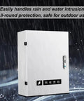 Beat The Elements Lockable Weatherproof Enclosure For Floor Standing Outdoor Electric Vehicle Charging Station Housing showing rain-resistant design.
