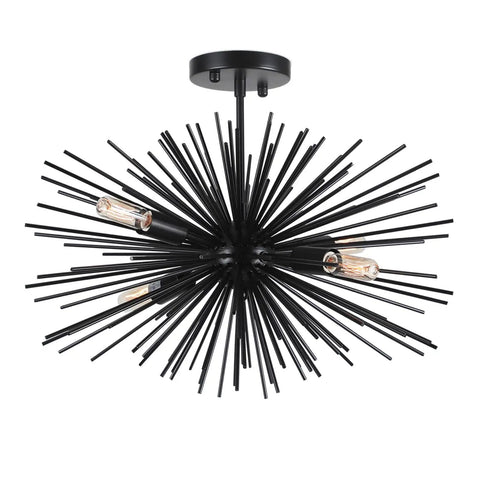 Black 20 Inch Sputnik Ceiling Light Fixture Over Table Four Lights Starburst Chandelier Modern Solid Metal Semi Flush Mount With E12 Base