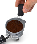 WDT Tool With Self Aligning Stand For Espresso Barista Grade Needle Tech 0 4mm Stainless Steel Needles Black Finish in use
