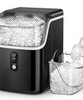 Quick Chill Countertop Nugget Ice Maker Churns Out Soft Chewable Pellet Ice In Eight Minutes With Solid Daily Capacity; black unit with ice bin