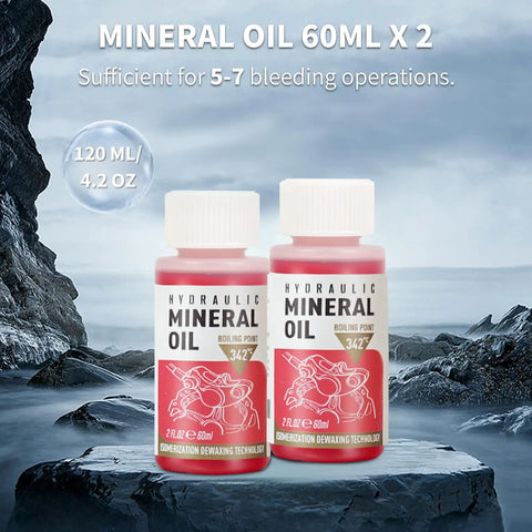High Performance Bike Brake Mineral Oil Fluid 120ml 4oz bottles for Shimano and Tektro, set of 2 on rocky shore