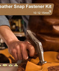 Person using hammer on leather with All In One Snaps Button Kit For Leather And Fabric, Metal Snap Fasteners With Four Install Tools