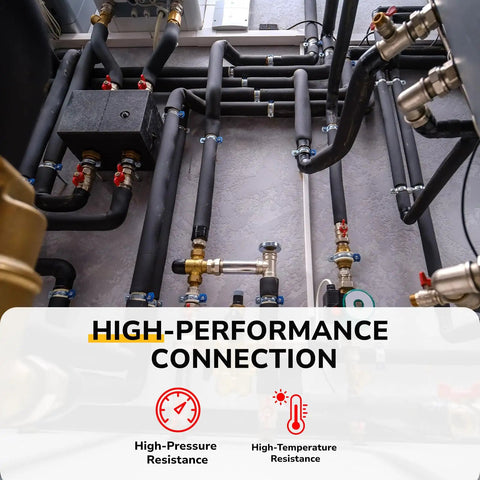 Three Eighths Inch Male Flare To Three Eighths Inch NPT Male Brass Tube Fitting Half Union Coupling Flared Connector For Propane Gas Fuel Refrigeration Durable Brass Pipe Connector 2 Pack installed on insulated piping