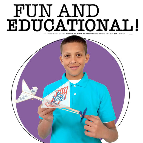 Fun and educational image of a teen holding Hands On Model Airplane STEM Kit For Teens 13 Plus Rubber Band Powered Planes Build Cover And Fly Educational Projects Great For Classrooms And After School STEM Programs Bulk Pack Of 30 Kits