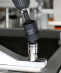 Universal Joint Socket Adapter Set For Drills And Impact Drivers, Six Piece, One Half Inch, One Quarter Inch, Three Eighths Inch Swivel Adapters, Chrome Molybdenum Steel Construction, Heavy Duty Durability, 1/2 in adapter on drill