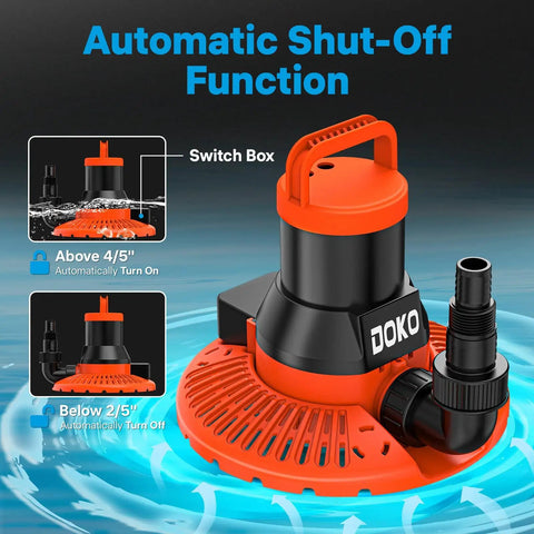 Automatic Pool Cover Pump 1/3 HP Submersible Water Pump With 25 Ft Power Cord 2600 GPH featuring auto shut-off function