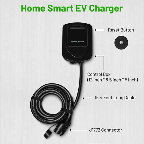 Black Level 2 EV Charger For Home Use Up To 48 Amp 240V Indoor Outdoor Fast Charging with control box and cable