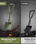 Comparison of 23 Inch Folding Camping Shovel With Cover High Manganese Steel Entrenching Tool vs carbon steel shovel on rocks