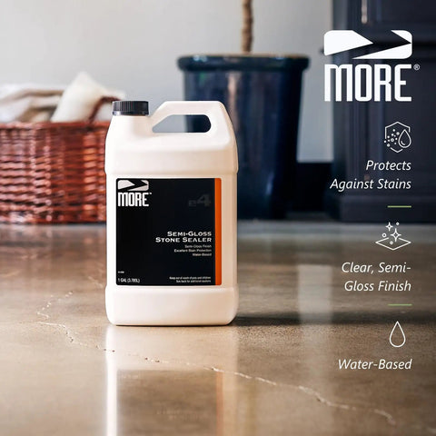 Hella Tough Semi Gloss Stone Sealer For Natural Stone Pavers Tile And Concrete With A Smooth Wet Look Finish, One Gallon bottle.