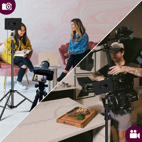 Pro Grade Dimmable USB LED Video Lights Kit With 5600K Daylight Adjustable Tripod Stand in use for vlogging and cooking video setup