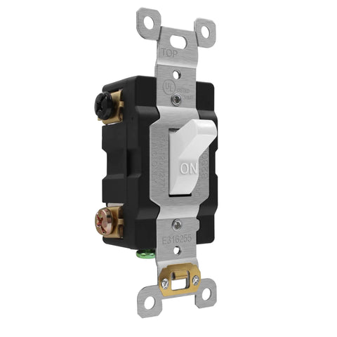 Heavy Duty 30 Amp Double Pole Toggle Switch For 120 Or 277V Self Grounding Industrial Grade UL Listed 82300-W slim body close-up