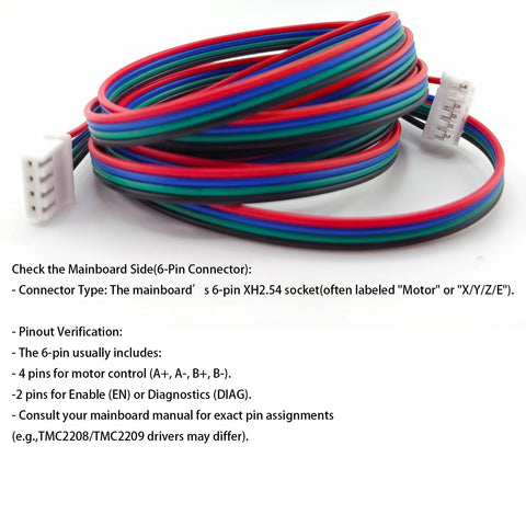 Bundle of 3 colorful 1.5m XH2.54 4-pin to 6-pin stepper motor cables for Ender 3 (NEMA 17) with white connectors