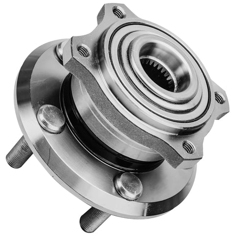 AWD Front Wheel Hub And Bearing Assembly Kit For 300 Dodge Charger Challenger Magnum 2 Piece Set Front Position 5 Bolt Non ABS Hub Replacement With 10 Year Warranty, front view of hub showing bolts and flange