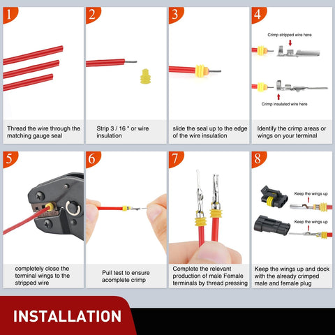 Installation steps for Extensive 1 2 3 4 5 6 Pin Electrical Connector Set Waterproof Quick Connect Plugs