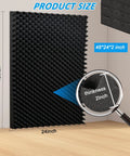 Four Pack 48X24X2 Inch Egg Crate Acoustic Foam Panels For Walls on wall, showcasing dimensions and texture.