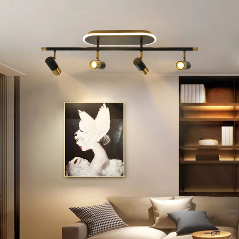 4 Light LED Track Lighting Kit With Dimmable Remote Industrial Track Heads Adjustable Ceiling Fixture, living room view
