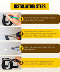 Four-step guide to installing Six Pack Horse Bridle Rack Hooks Kit Heavy Duty Metal Halter Hanger with Tubes and Screws shown.