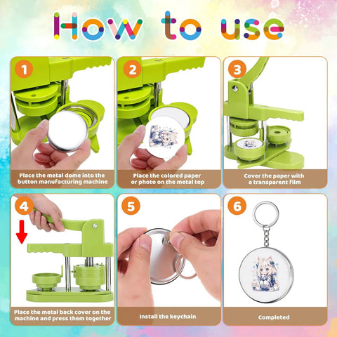 How to use 100 Set 58mm Button Maker Kit With Metal Shells Transparent Film Back Covers And Black Rings For DIY Keychains