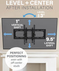 Super Slick Extendable Tilt TV Wall Mount For 42 To 90 Inch Sets Supporting Up To 150 Pounds installation guide showing level adjustments.