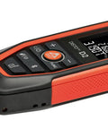 Disto D2R Laser Distance Meter With 490 Ft Range Bluetooth 4.2 NFC Data Transfer To Disto Plan App Smart Horizontal Add Subtract Volume 30 Memory 4 Line Display Intelligent End Piece IP54 Indoor Use Go To Workhorse, red and black handheld unit with extended end piece
