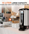 Commercial Coffee Urn 50 Cup 12L Stainless Steel Heavy Duty Coffee Maker for Catering, shown in an event setting.