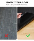 Waterproof Vinyl Floor Mat Area Rug Protector For Under Dining Table, Durable Plastic Rug rolled back to show black vinyl surface