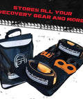 9 Ton Off Road Recovery Kit with tow strap, tree saver, snatch block, and bag displayed for 4x4 Black Trail Ready use