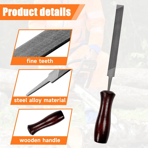 10 Piece Chainsaw Sharpener Kit With Round Files 5/32 In 3/16 In 11/64 In, 6 Inch Flat File, Depth Gauge, Filing Guide, wooden handle