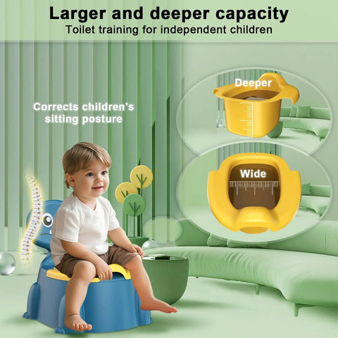 Toddler Potty Training Seat With Dinosaur Design And Portable Travel Potty Chair For Little Ones Featuring Quick Snap Lid Splash Guard Non Slip Base And Sturdy Legs For No Fuss Potty Practice Blue