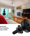 Heavy Duty Adjustable Leveling Feet 4 Pack with Three Eighths Inch 16 UNC Threads for furniture in a living room setting.