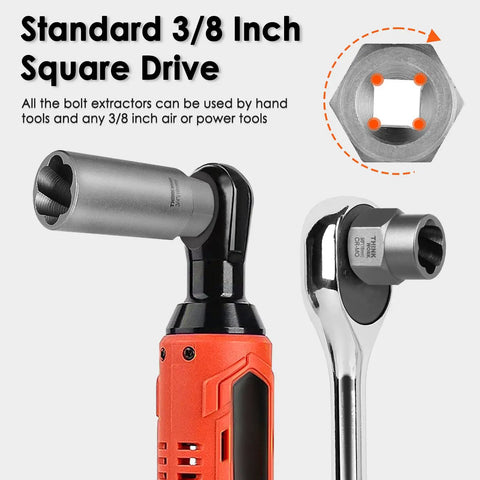 Ultimate 65 Piece Bolt Extractor Kit For Damaged Bolts And Nuts With Left Hand Drill Bits And Three Eighths Inch Drive close-up