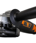 WEN 7-Amp angle grinder with 4-1/2-inch wheel and reversible handle, black/orange.