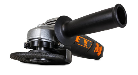 WEN 7-Amp angle grinder with 4-1/2-inch wheel and reversible handle, black/orange.
