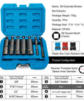 11 Piece Chrome Molybdenum Steel Extractor Set For Damaged Fasteners, 3/8 Inch Drive Rusted Nuts And Screws Removal Kit
