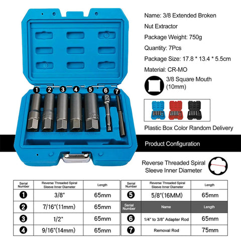 11 Piece Chrome Molybdenum Steel Extractor Set For Damaged Fasteners, 3/8 Inch Drive Rusted Nuts And Screws Removal Kit