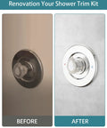 Before and after of Shower Faucet Trim Kit For Chateau Valve Chrome Finish With Pull On Push Off Knob Handle, Fits 1220 And 1225 Cartridges