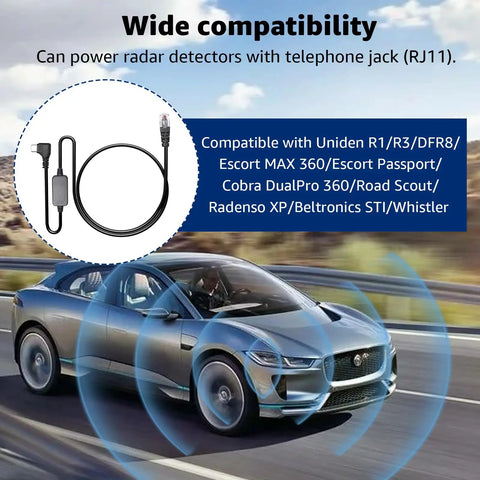 USB C To RJ11 Power Cord For Radar Detectors And Car Chargers 3.3 Foot Cable With PD 3.0 Support compatibility display with car image