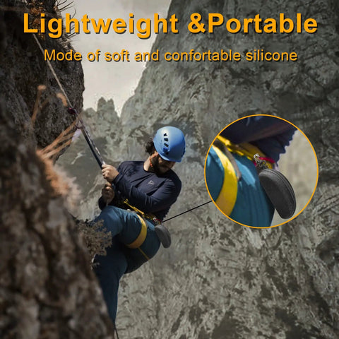 Beast Mode Rechargeable LED Headlamp 1500 Lumens With 230 Degree Wide Beam worn by climber on rocky cliff