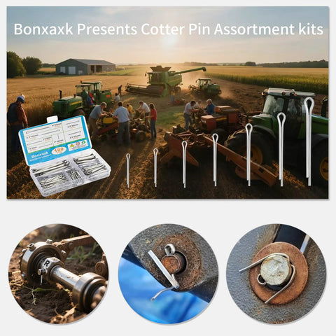 180 Pcs Cotter Pins Assortment Kit With 7 Stainless Steel Sizes For Trailer Hitches Mowers Trucks Engine Repair And Tow Clips Ready To Roll Heavy Duty Fasteners shown with case and pins highlighted