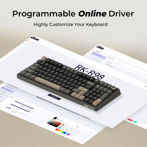 NinetySix Wired Mechanical Keyboard With GasketFrame HotSwappable PreLubed Linear Switches Mda Pbt Keycaps Onboard Volume Knob And TunableRgb Lighting showcasing programmable online driver interface.