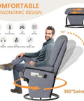 360 Degree Swivel Glider Recliner Chair With Ottoman And Double Side Pockets showcasing ergonomic design and swivel feature