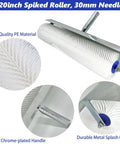 Close-up of a 20-inch spiked roller with chrome-plated handle showcasing high-quality PE material and metal splash guard.