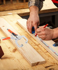 Heavy Duty High Carbon Steel C Clamp Locking Pliers in use for woodworking with measuring tape on wood.