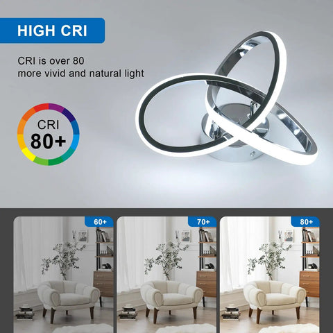 Lit Modern Ceiling Light With 6500K Cool White LED Metal Curved Design Ceiling Fixture Sleek Chrome Finish Bright Energy Saving