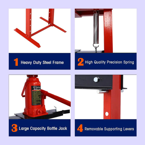 Pro Level 12 Ton Hydraulic Shop Press With Sturdy H Frame And Reinforced Base Plates Designed For Cramped Garages Zero Sweat Wheel Bearing Press Tasks For Any Local Mechanic Shop Out There