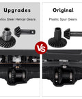Steel 12T And 24T Pinion Gear And Differential Helical Gear Set For Front And Rear Axles Beefed Up For TRX4M Bronco Defender K10 F150 One Eighteen RC Crawler versus original plastic spur gears comparison