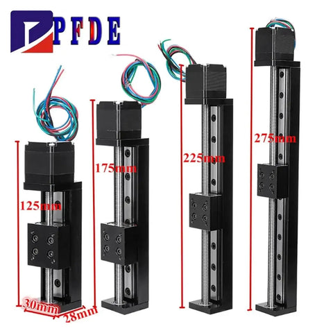 All In One CNC Sliding Table Rail Linear Stage Kit With XYZ Axis Motion, 200mm Stroke, 6mm Pitch, various sizes displayed