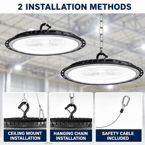 Hella Bright 150W UFO LED High Bay Light 10-Pack, 19500LM, 5000K Daylight, IP65 ETL Dimmable 0-10V installation options