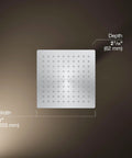 Top view of the Honesty Square Rain Shower Head 8 Inch, 2.5 GPM Wide Coverage, showing dimensions and polished chrome finish.
